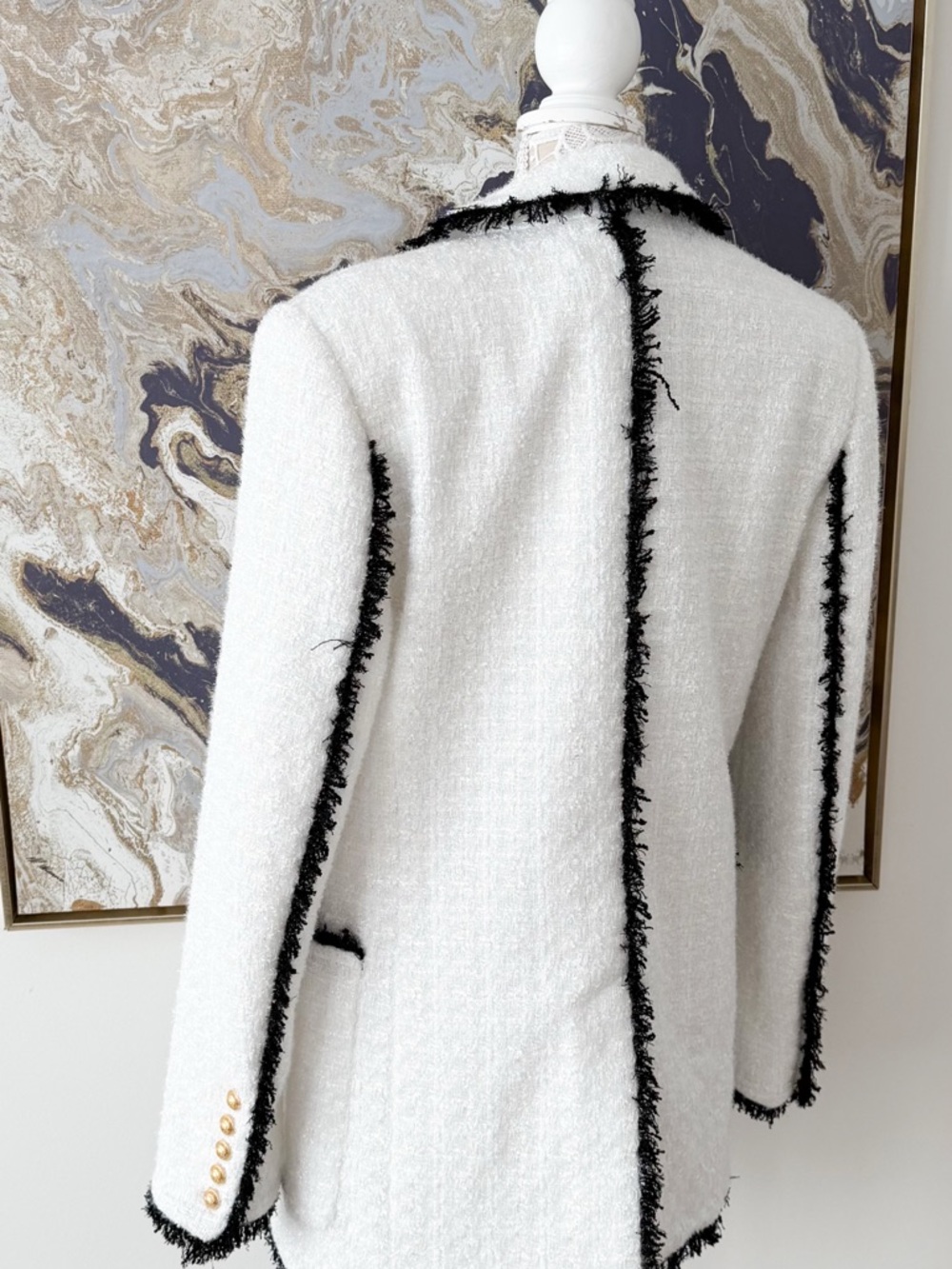 New! Balmain Tweed Metallic Double-Breasted Two-Tone Blazer Coat - Picture 11 of 15